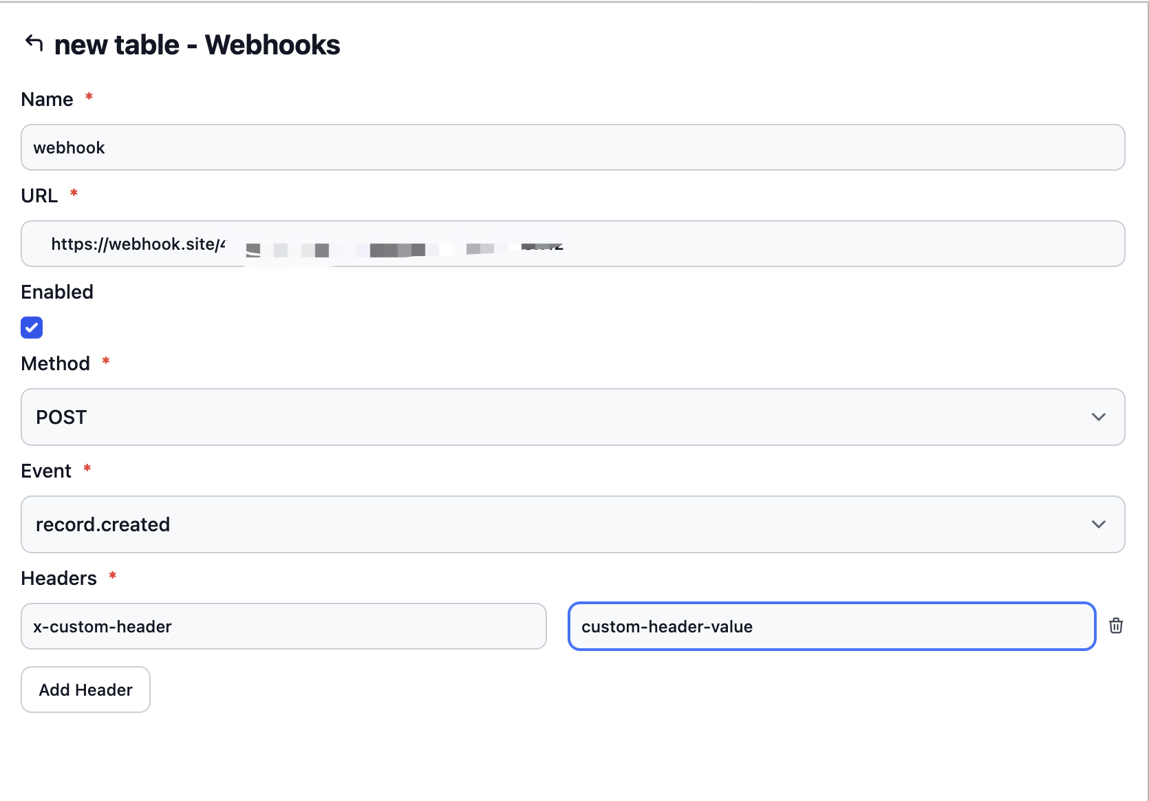 create webhook form